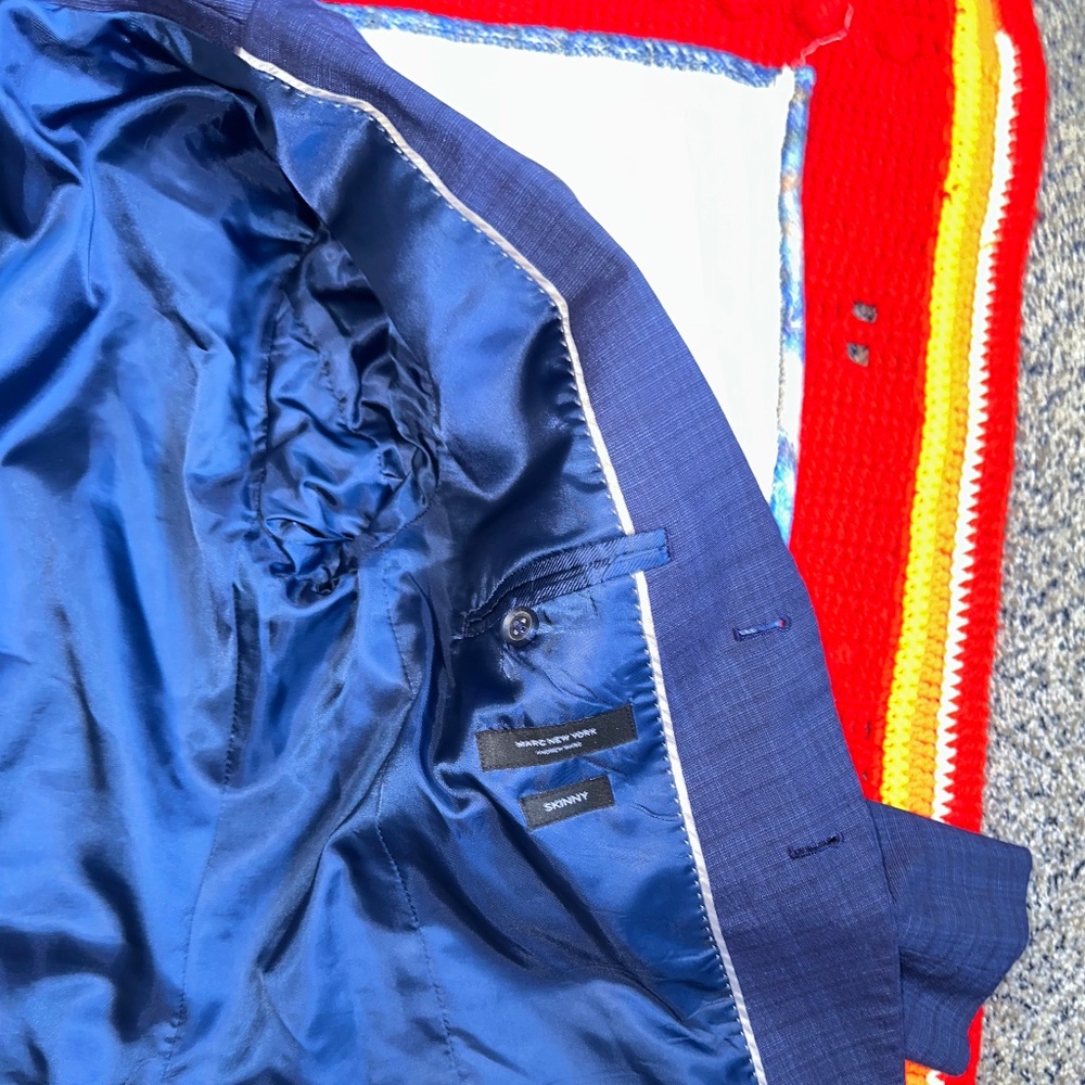 Andrew Marc Kids' Navy Plaid Suit Size 12 - Picture 6 of 16